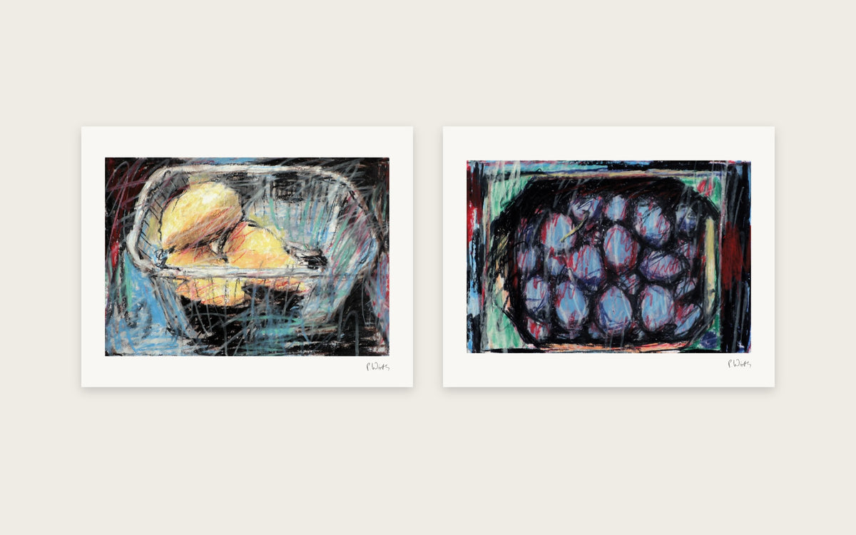 Basket and Crate by Peter Wirth, a set of 2 prints shown side by side
