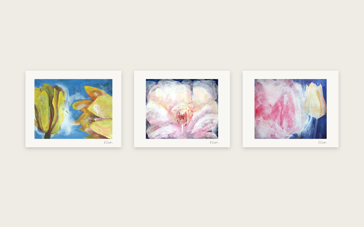 Blooms in Blue Space by Peter Wirth, a set of 3 prints shown side by side
