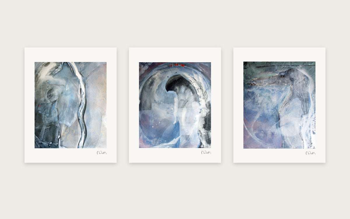 Dark Guardians by Peter Wirth, a set of 3 prints shown side by side