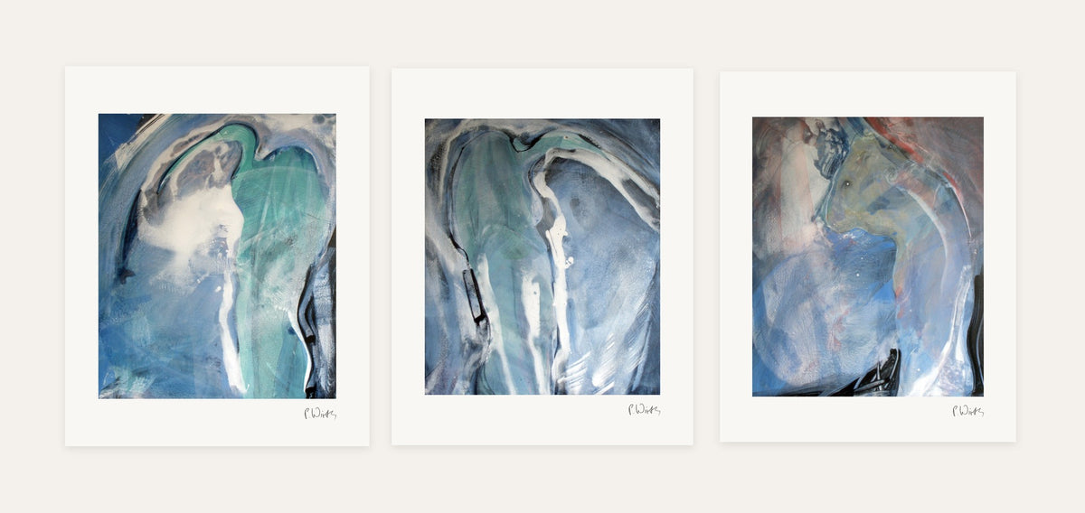 Egyptian Guardians · Three – every sheet of the set with its white margin and printed signature, laid out side by side