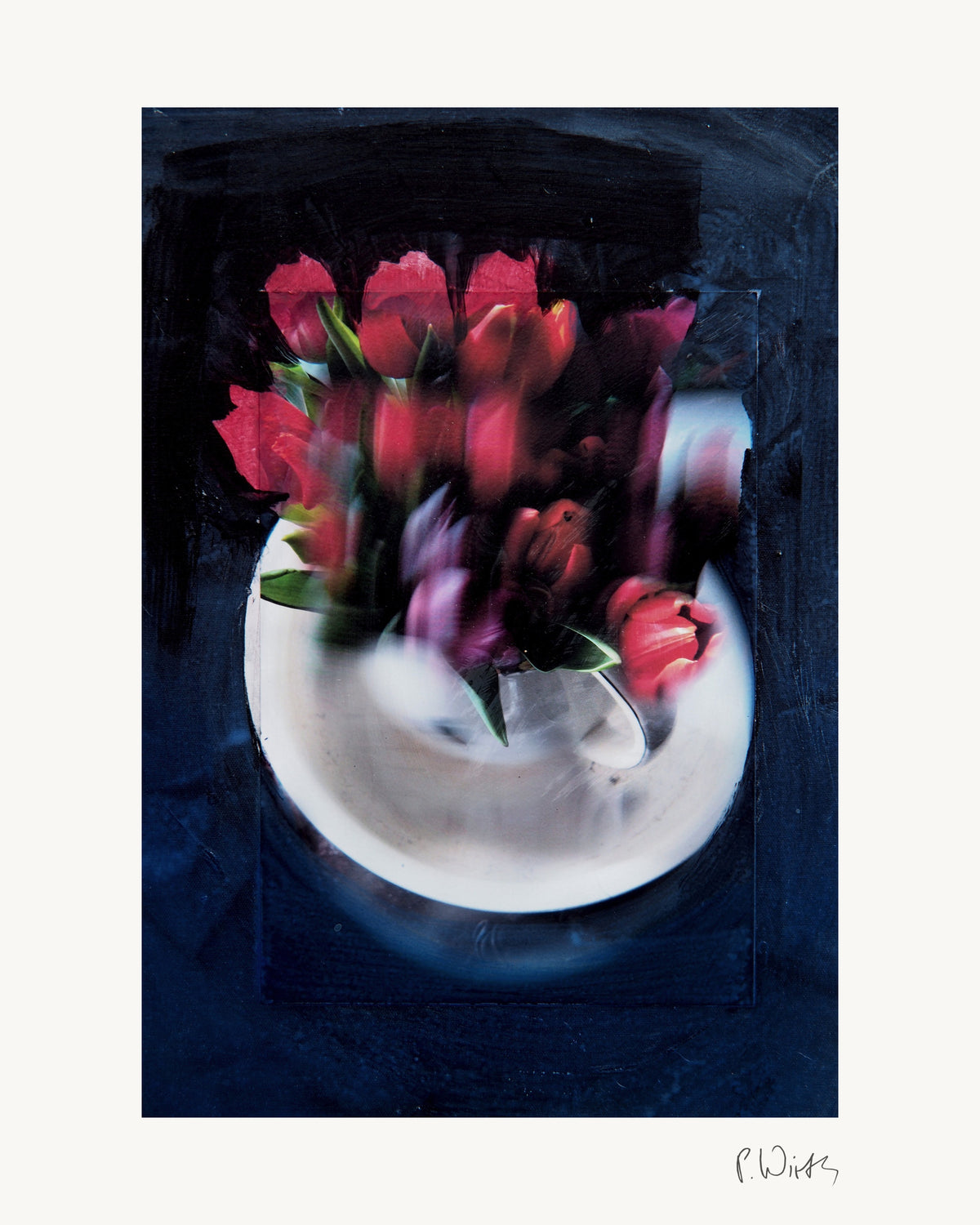 Red Tulips by Peter Wirth, the full sheet with its white margin and printed signature
