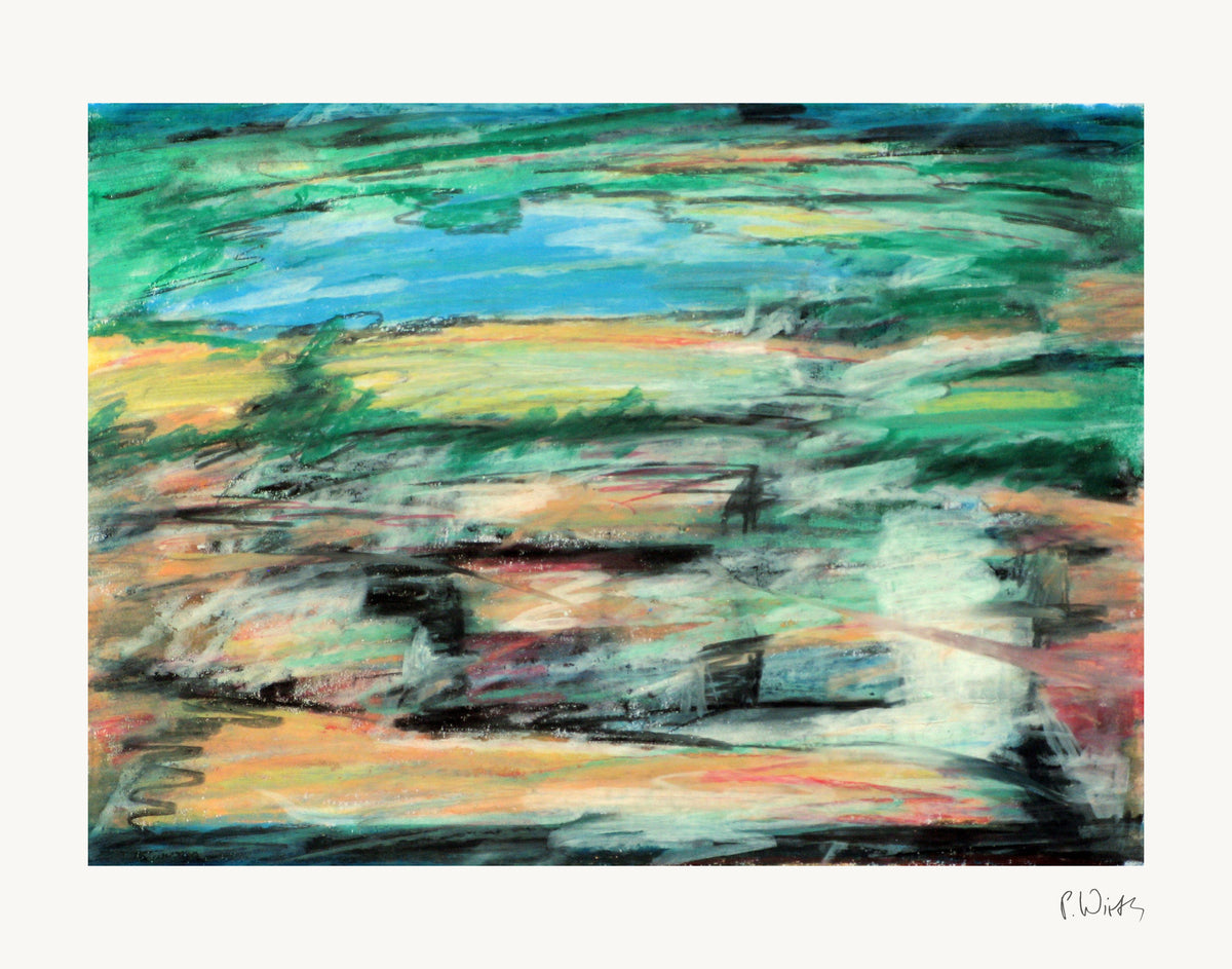 Flowing Horizons in Green by Peter Wirth, the full sheet with its white margin and printed signature