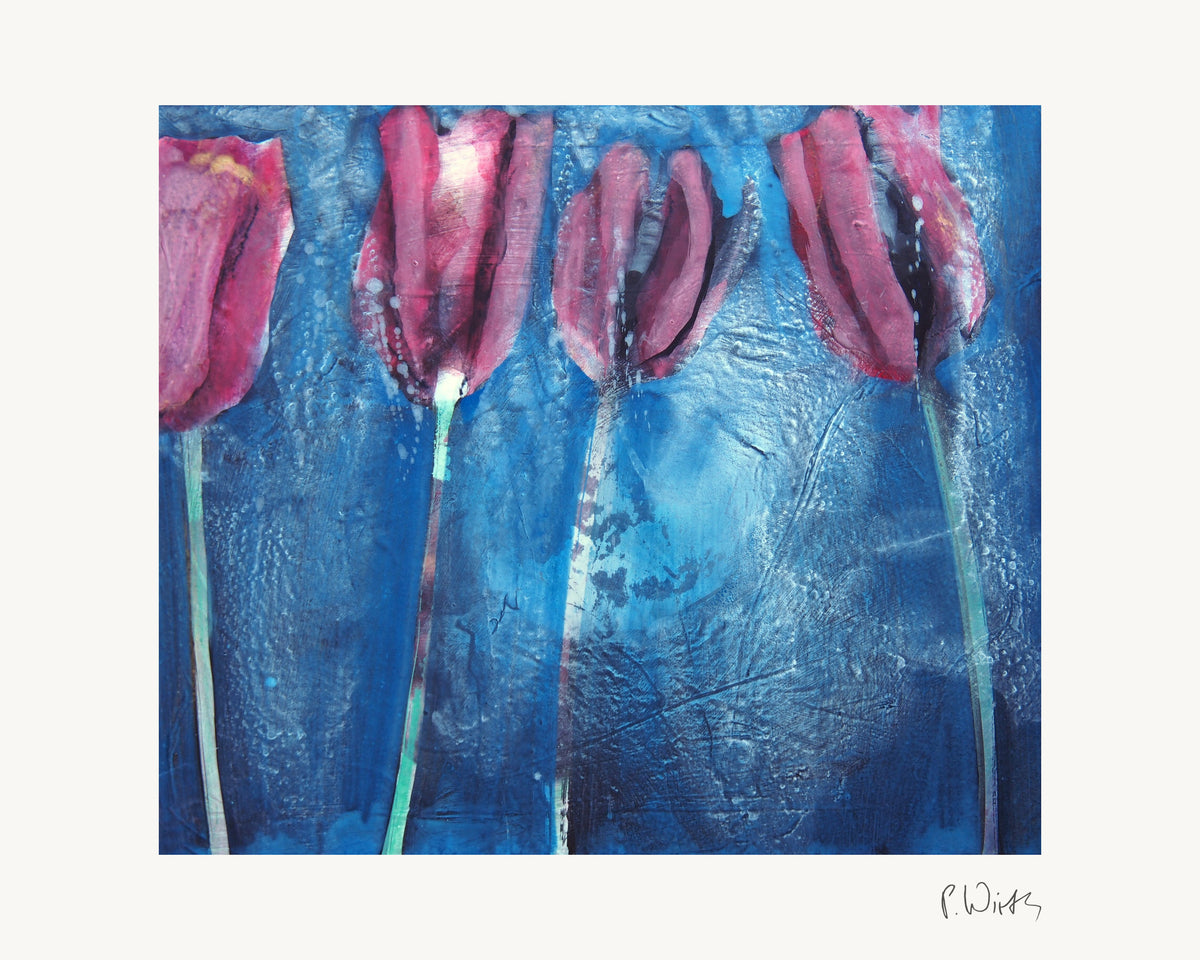 Four Tulips II by Peter Wirth, the full sheet with its white margin and printed signature