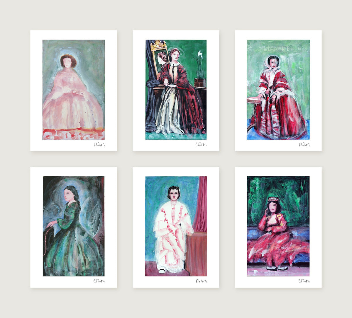 Sechs Blätter in zwei Reihen zu drei: Mademoiselle Hassoun Hava · Miss Molfon · Prinzessin Ludowika Lobkowitz · Erzherzogin Charlotte · Madame Agarian · Madame Ali-Bey — Peter Wirth