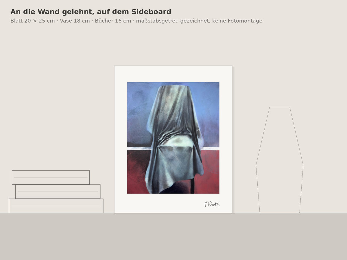 Licht auf der Sitzfläche von Peter Wirth, an die Wand gelehnt auf einem Sideboard, maßstabsgetreu gezeichnet