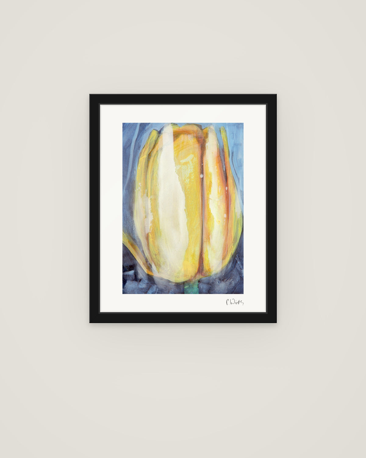 Tulip Blossom II by Peter Wirth, framed in slim black wood with acrylic glazing