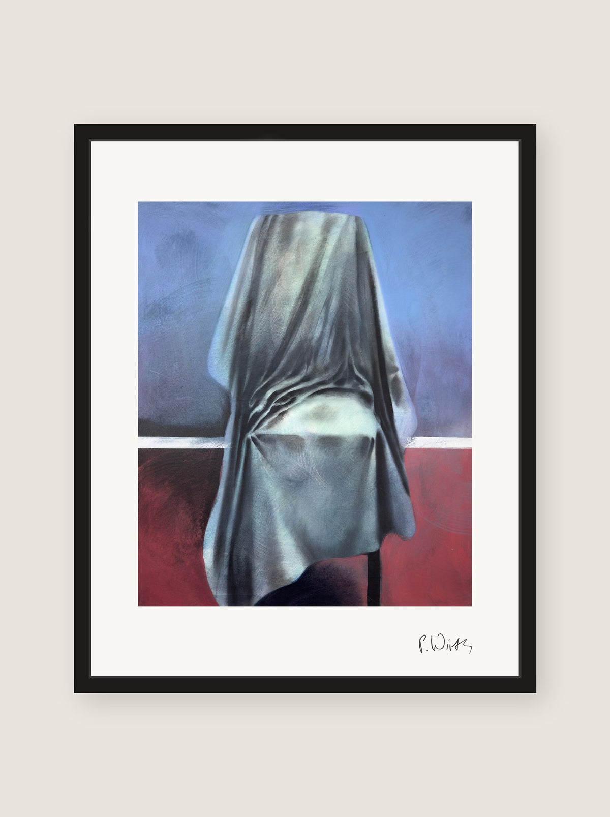 Light on the Seat by Peter Wirth, framed in slim black wood with acrylic glazing, no mat