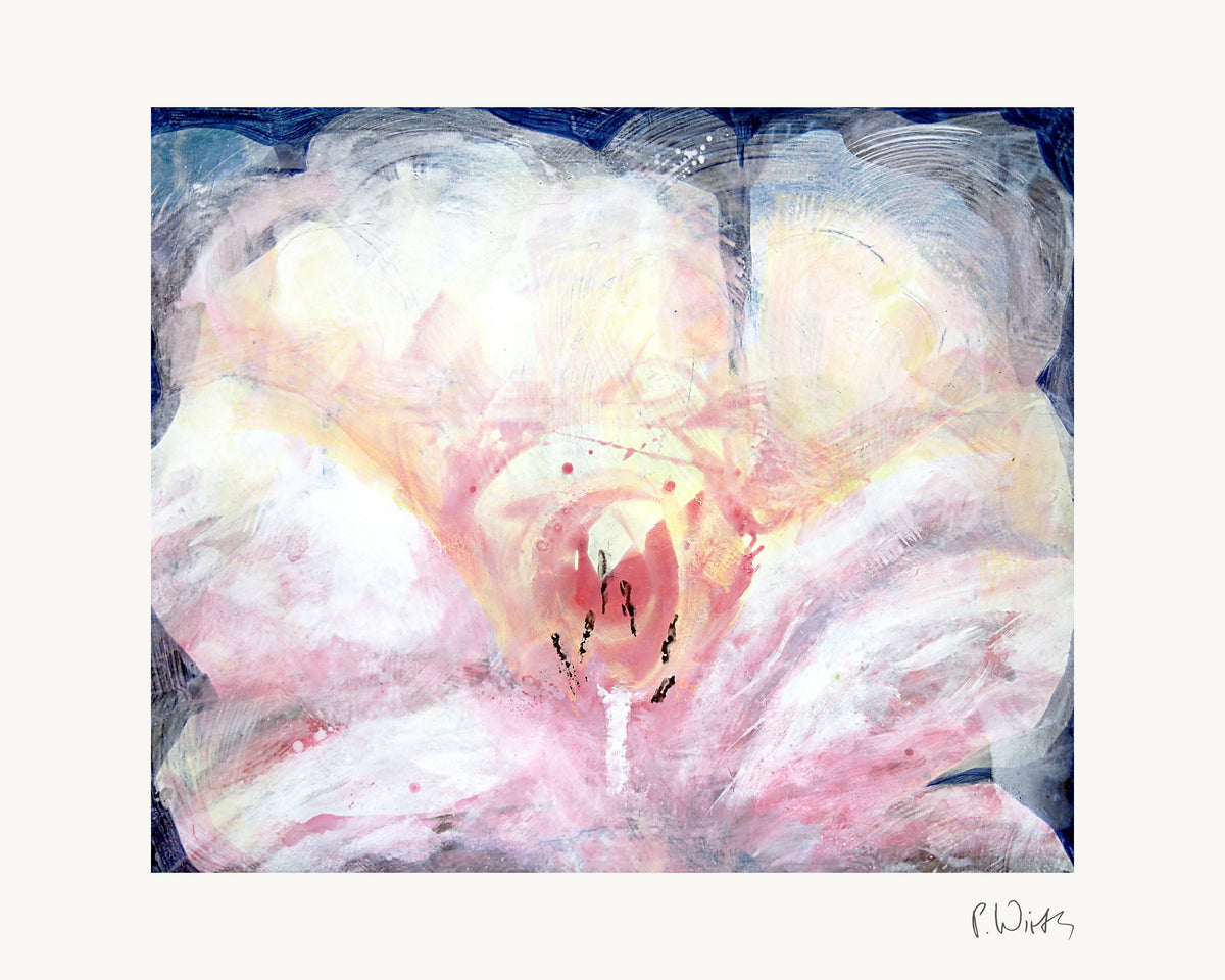 Abstracted Blossom I by Peter Wirth, the full sheet with its white margin and printed signature