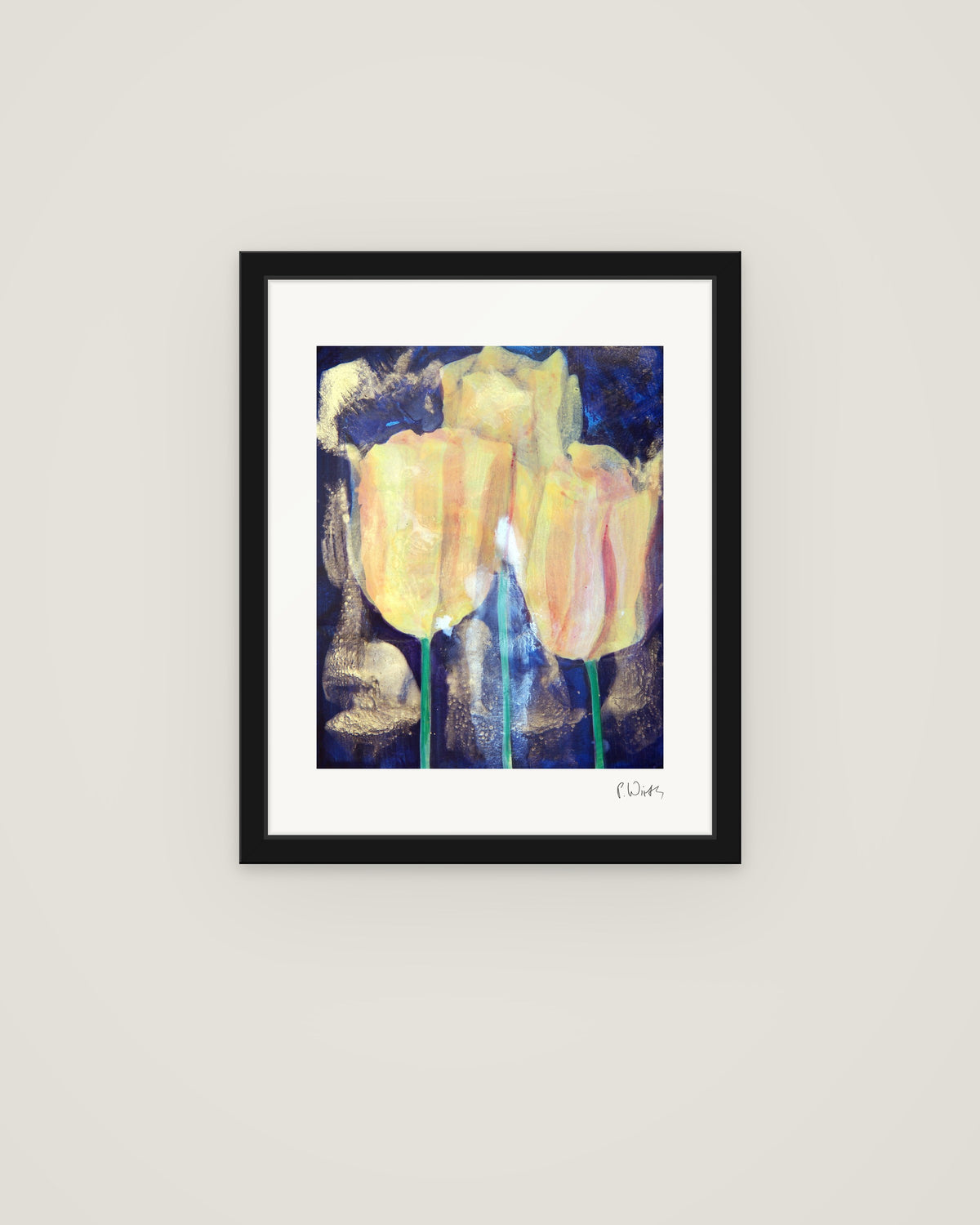 Tulips IV by Peter Wirth, framed in slim black wood with acrylic glazing
