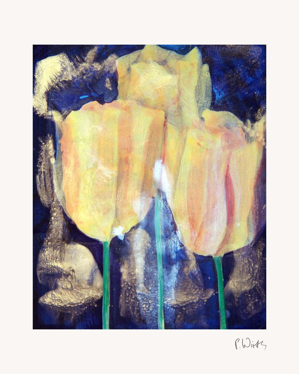 Tulips IV by Peter Wirth, the full sheet with its white margin and printed signature