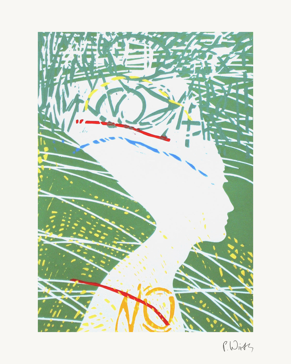 Nefertiti in Olive by Peter Wirth, the whole sheet with white border and printed signature