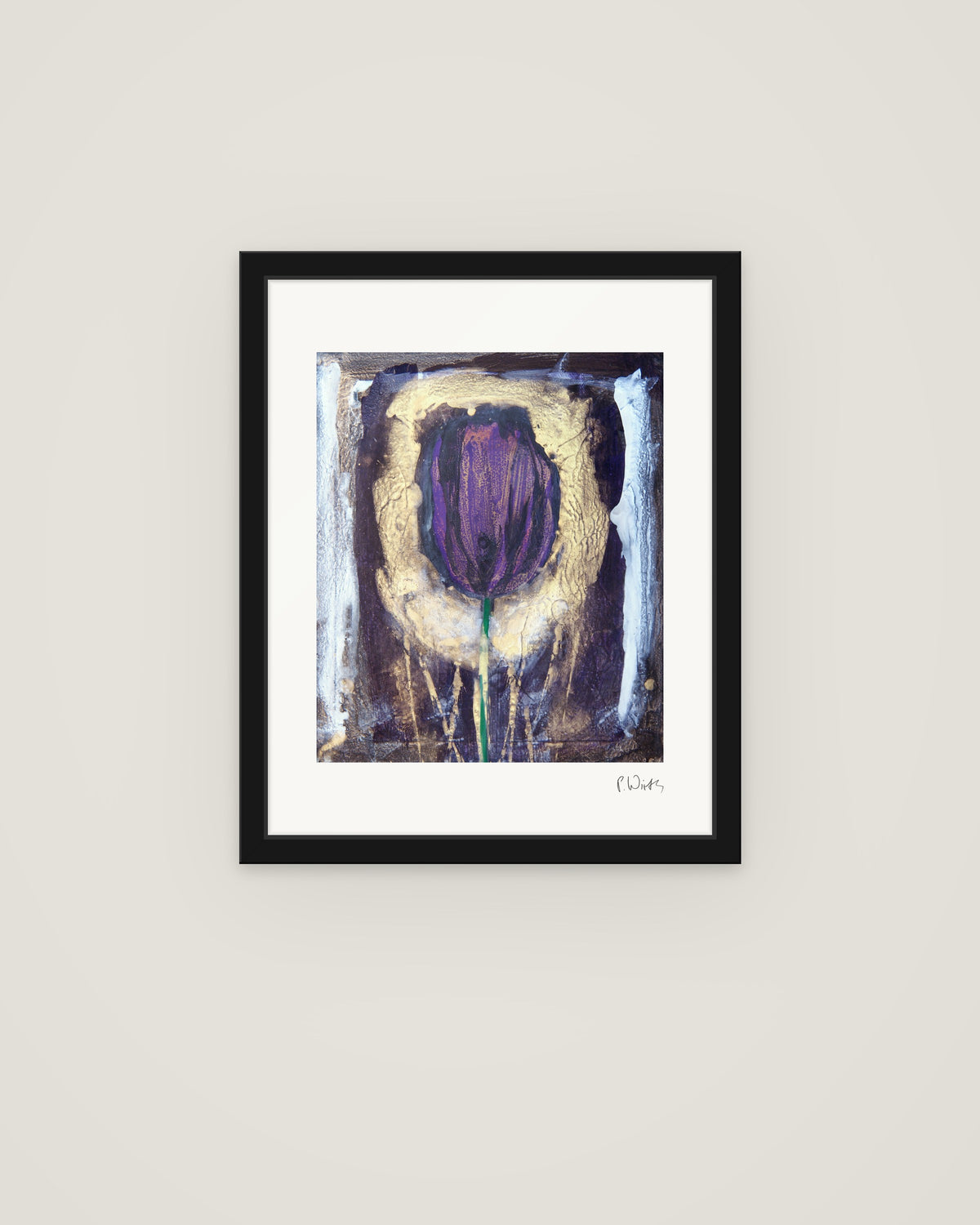 Stylised Tulip by Peter Wirth, framed in slim black wood with acrylic glazing