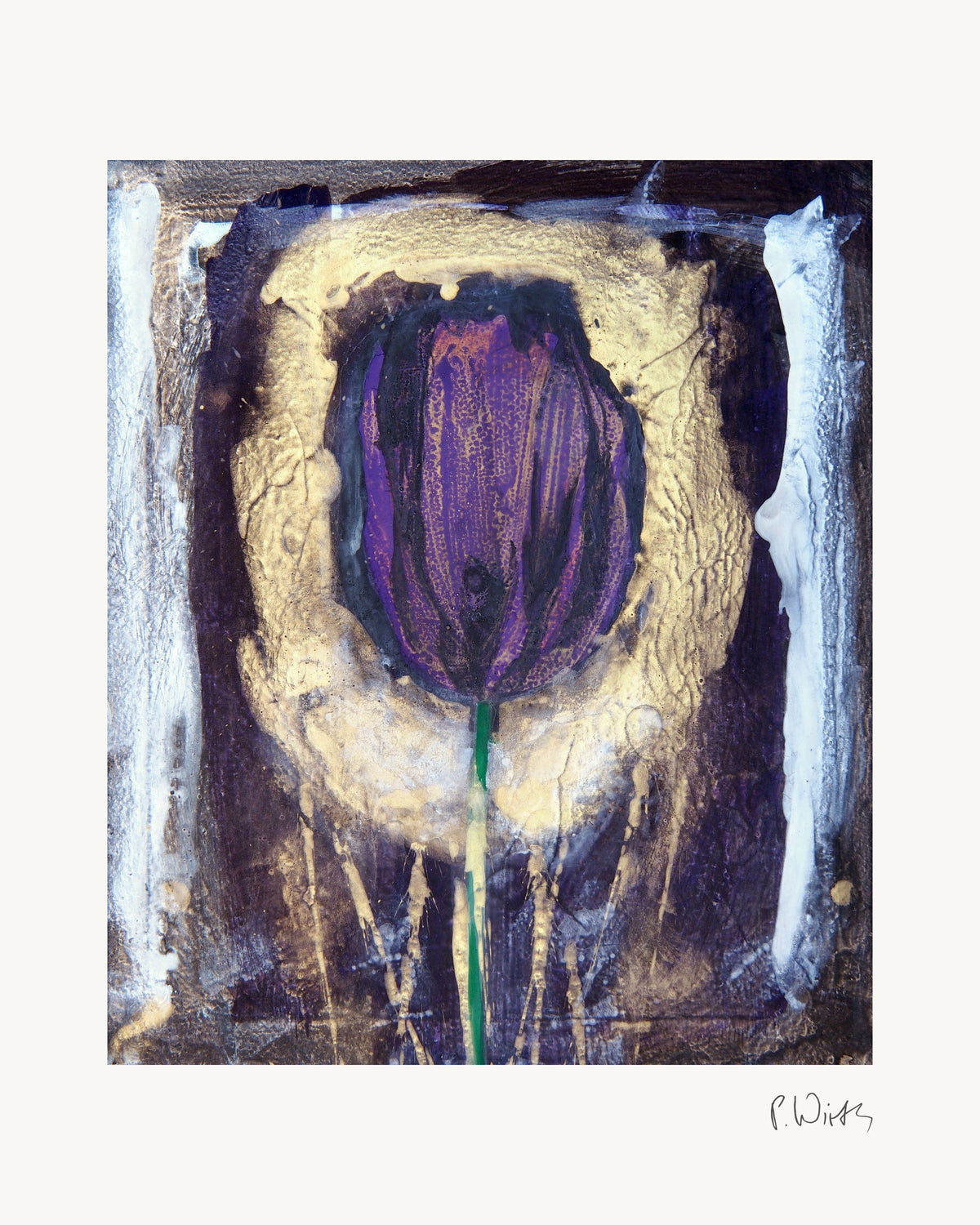 Stilisierte Tulpe von Peter Wirth, das ganze Blatt mit weißem Rand und gedruckter Signatur