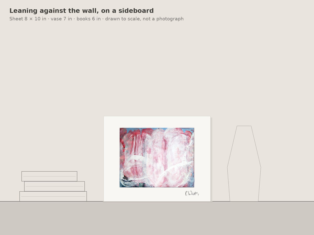 Flowing Forms by Peter Wirth, leaning against the wall on a sideboard, drawn to scale