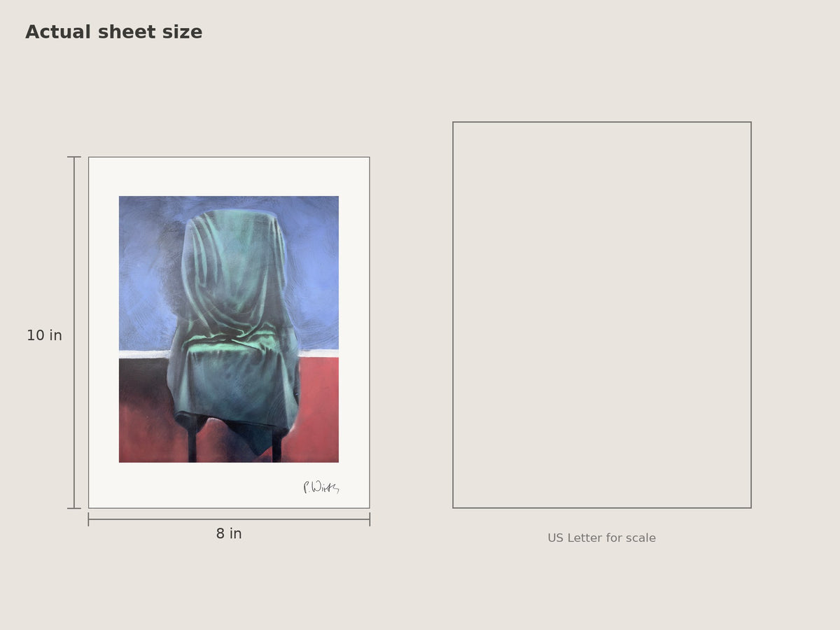 Sea Green over the Chair by Peter Wirth, sheet size 8 × 10 in beside a US Letter sheet