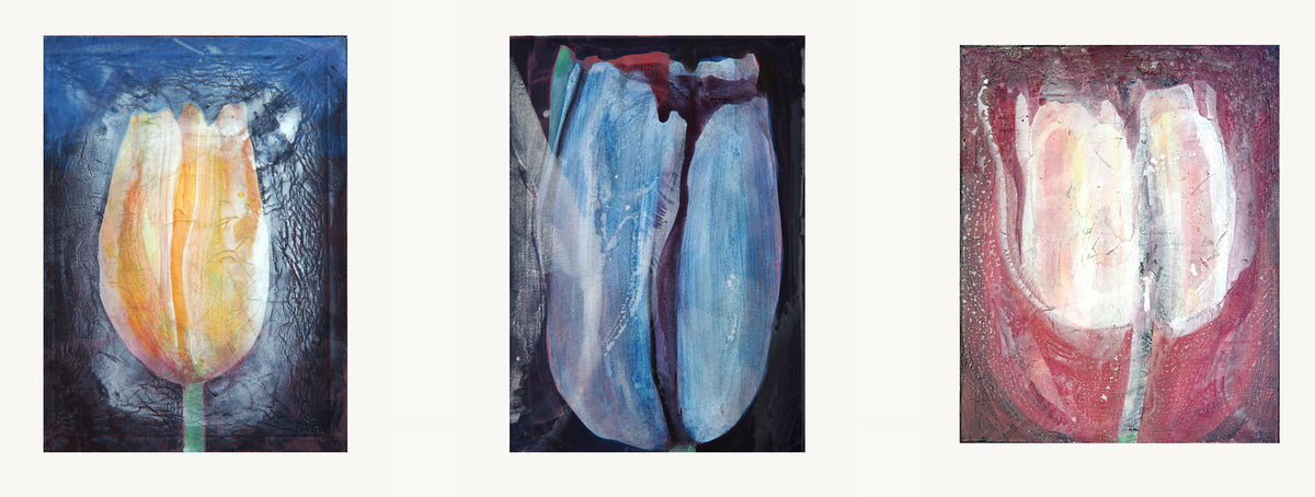 One Bloom · Three by Peter Wirth, three sheets hung as one wall