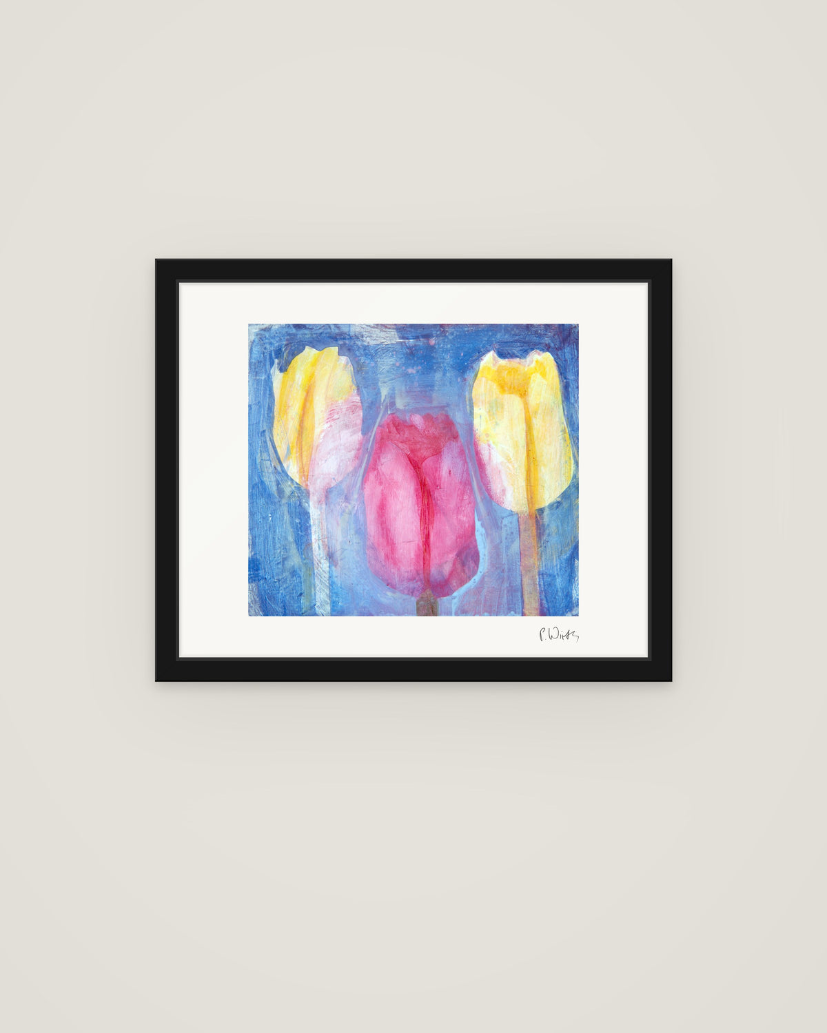 Tulips III by Peter Wirth, framed in slim black wood with acrylic glazing