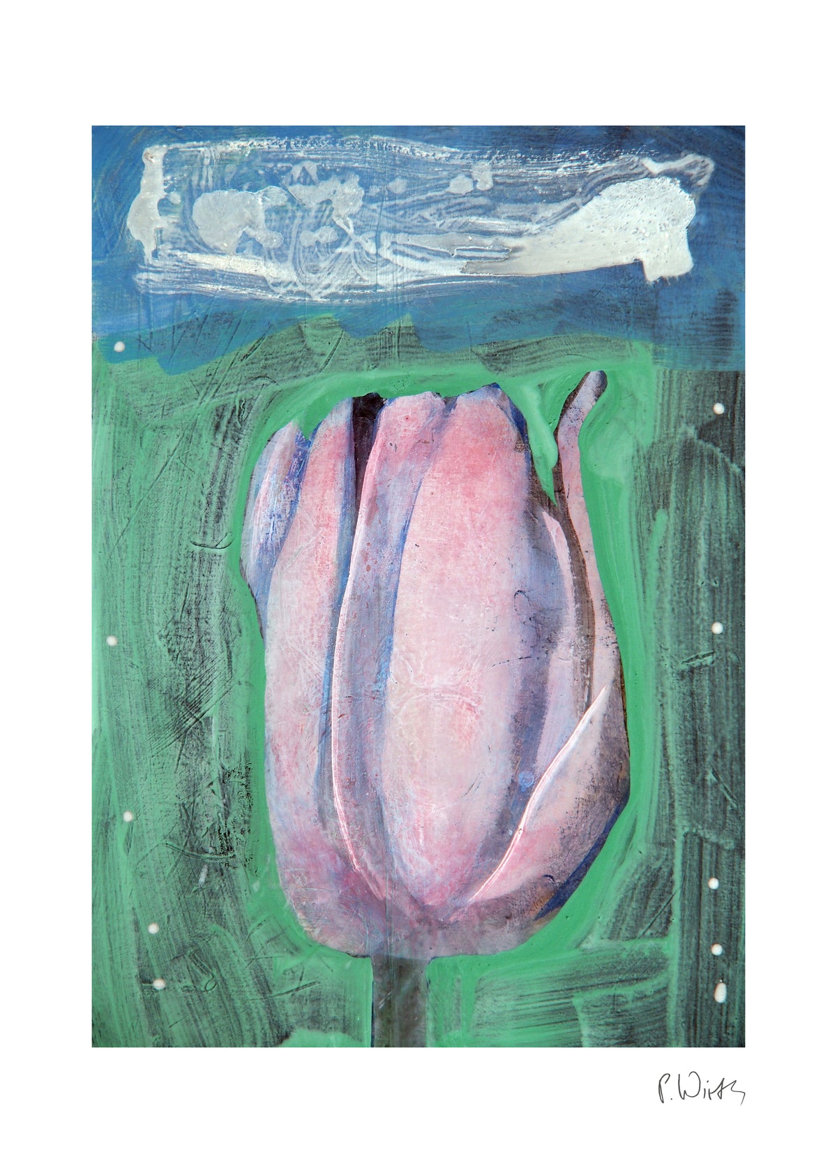 Tulip on Green — fine art print after Peter Wirth, sheet with white border and signature