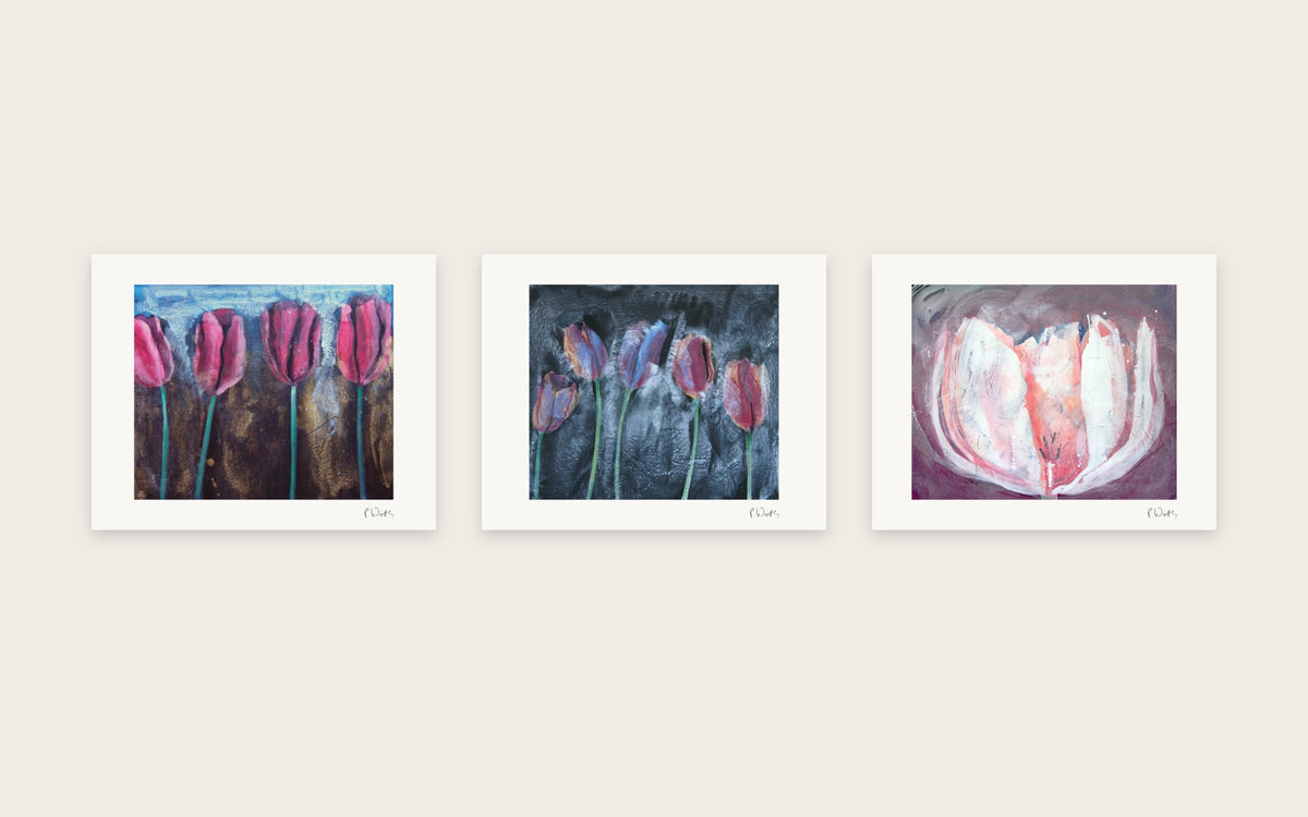 Tulips at Dusk by Peter Wirth, a set of 3 prints shown side by side