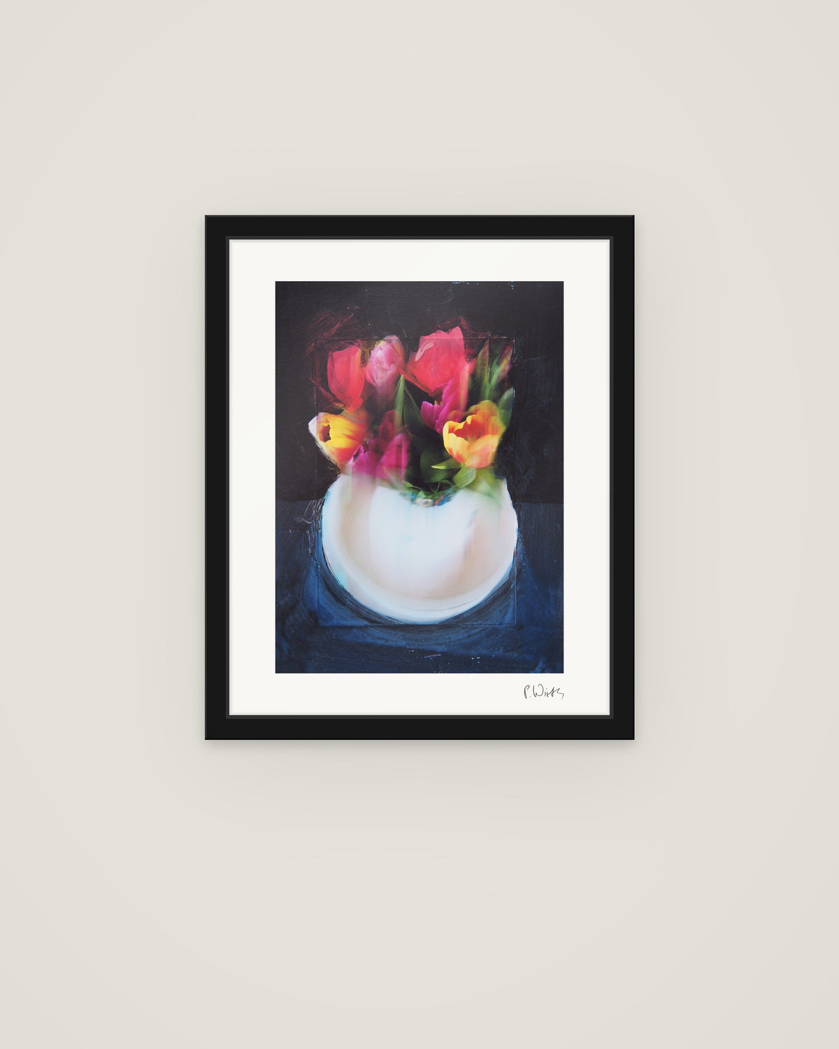 Tulips IX by Peter Wirth, framed in slim black wood with acrylic glazing
