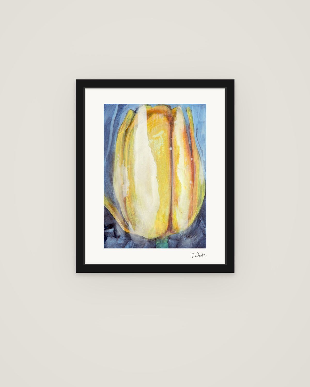 Tulpenblüte II von Peter Wirth, im schmalen schwarzen Holzrahmen