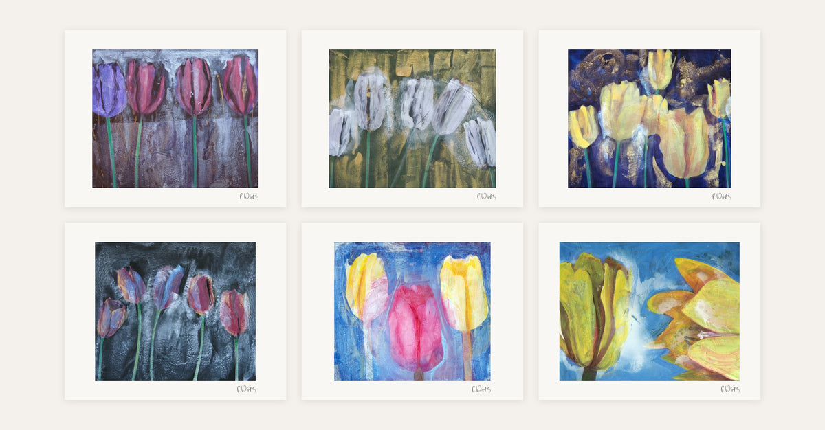 Tulpenreihe · Sechs – alle Blätter des Satzes mit weißem Rand und gedruckter Signatur, liegend nebeneinander
