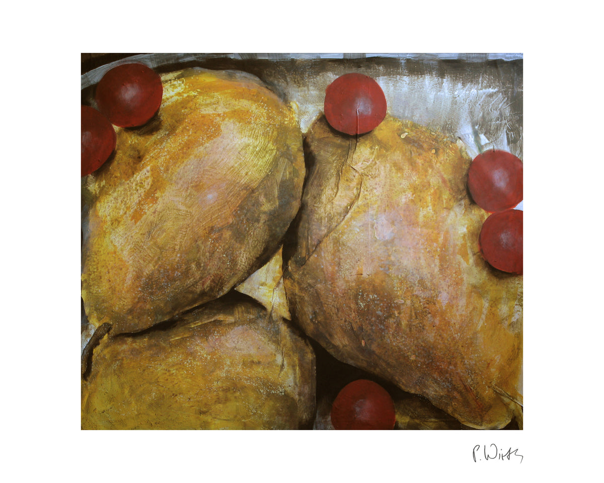 Pears and Red Grapes — fine art print after Peter Wirth, sheet with white border and signature