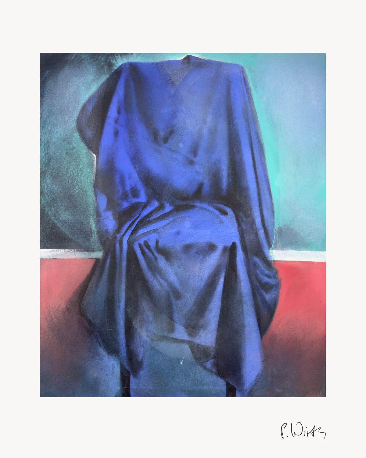Ultramarine on Turquoise by Peter Wirth, the full sheet with its white margin and printed signature