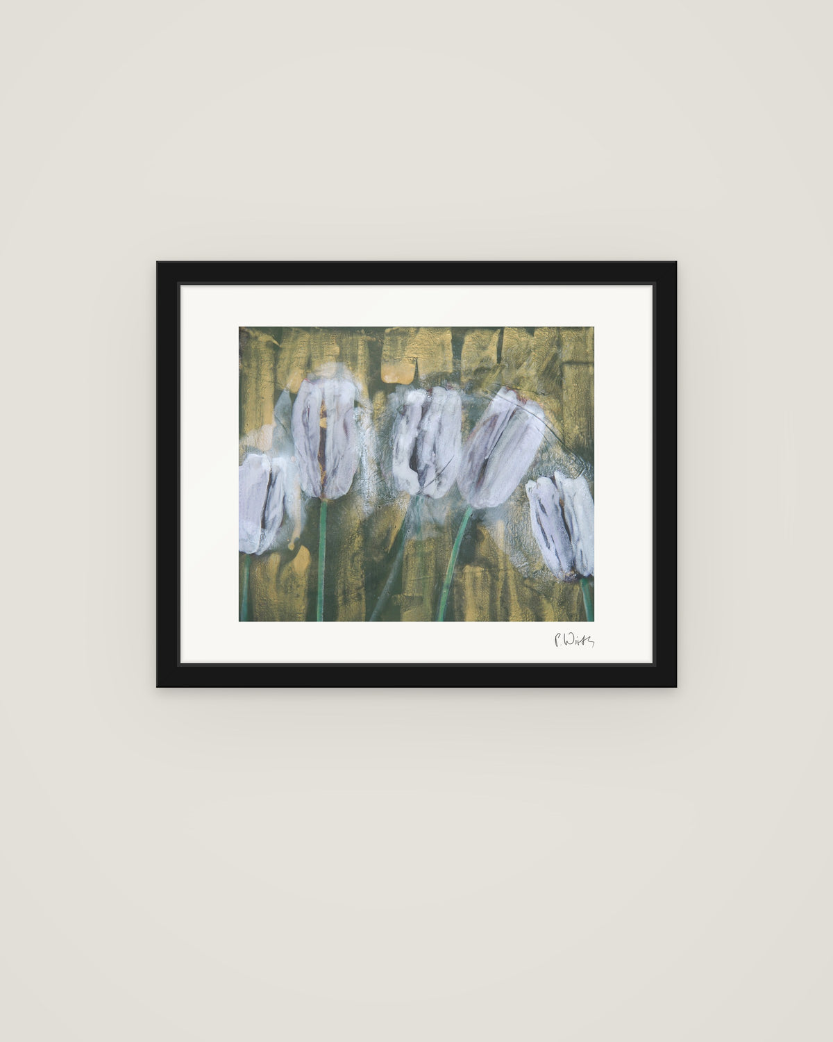 Tulips VIII by Peter Wirth, framed in slim black wood with acrylic glazing
