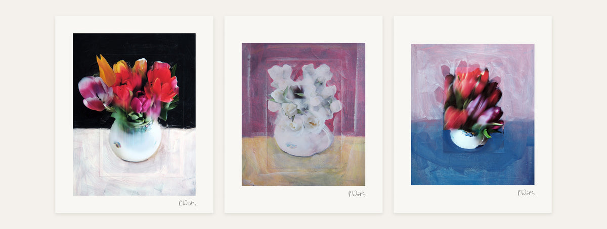 The White Vase · Three – every sheet of the set with its white margin and printed signature, laid out side by side