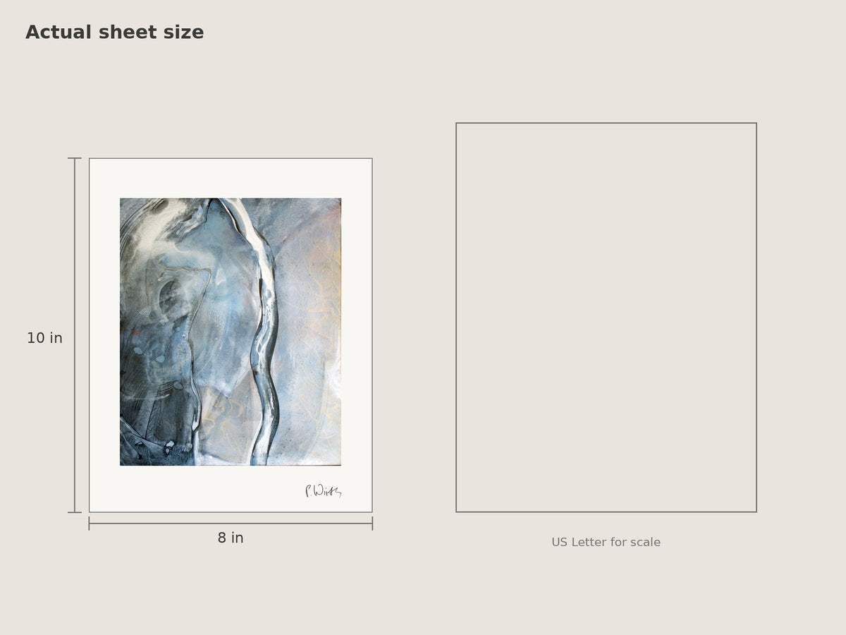 Black Water, White Light by Peter Wirth, sheet size 8 × 10 in beside a US Letter sheet
