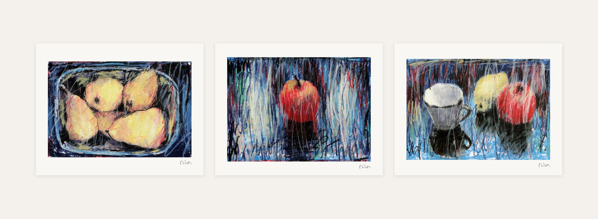 Blue Ground · Three – every sheet of the set with its white margin and printed signature, laid out side by side
