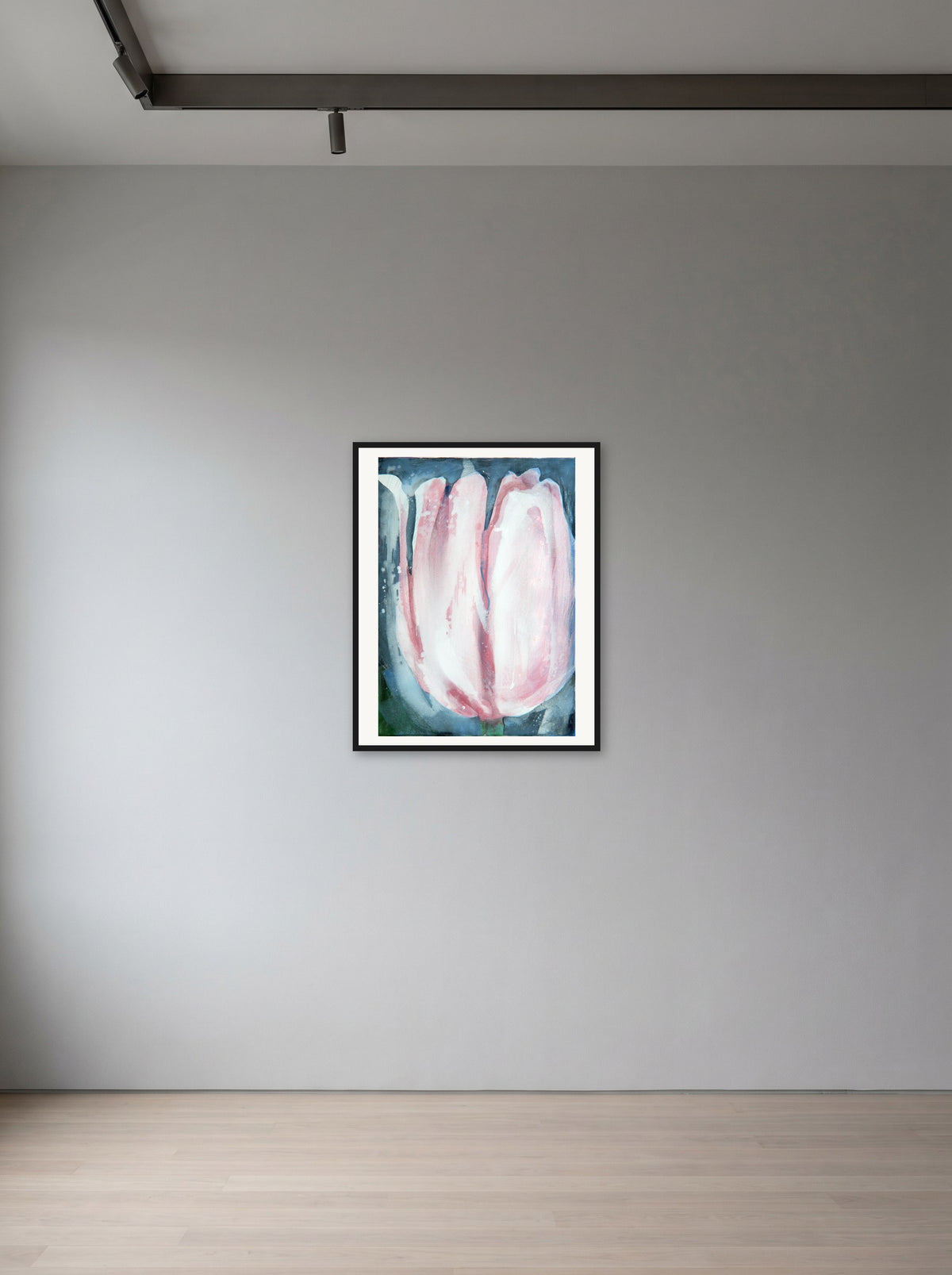 Blossom II by Peter Wirth, framed in black wood, hanging on a wall