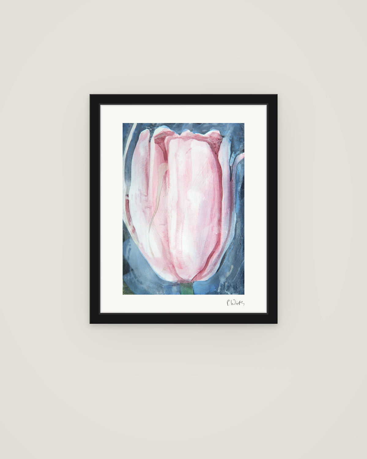 Tulip I by Peter Wirth, framed in slim black wood with acrylic glazing