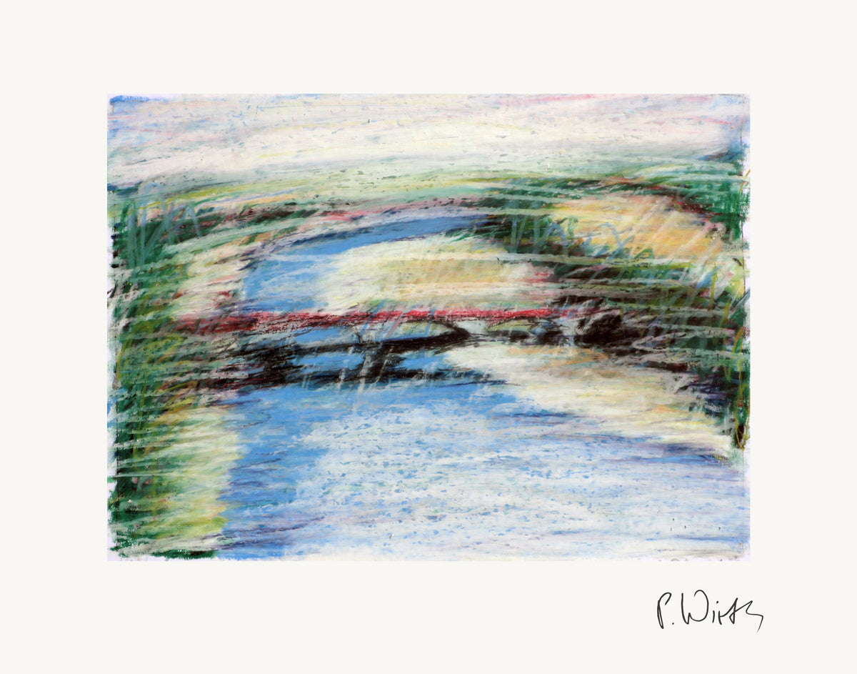 Echo of the Red Bridge by Peter Wirth, the full sheet with its white margin and printed signature
