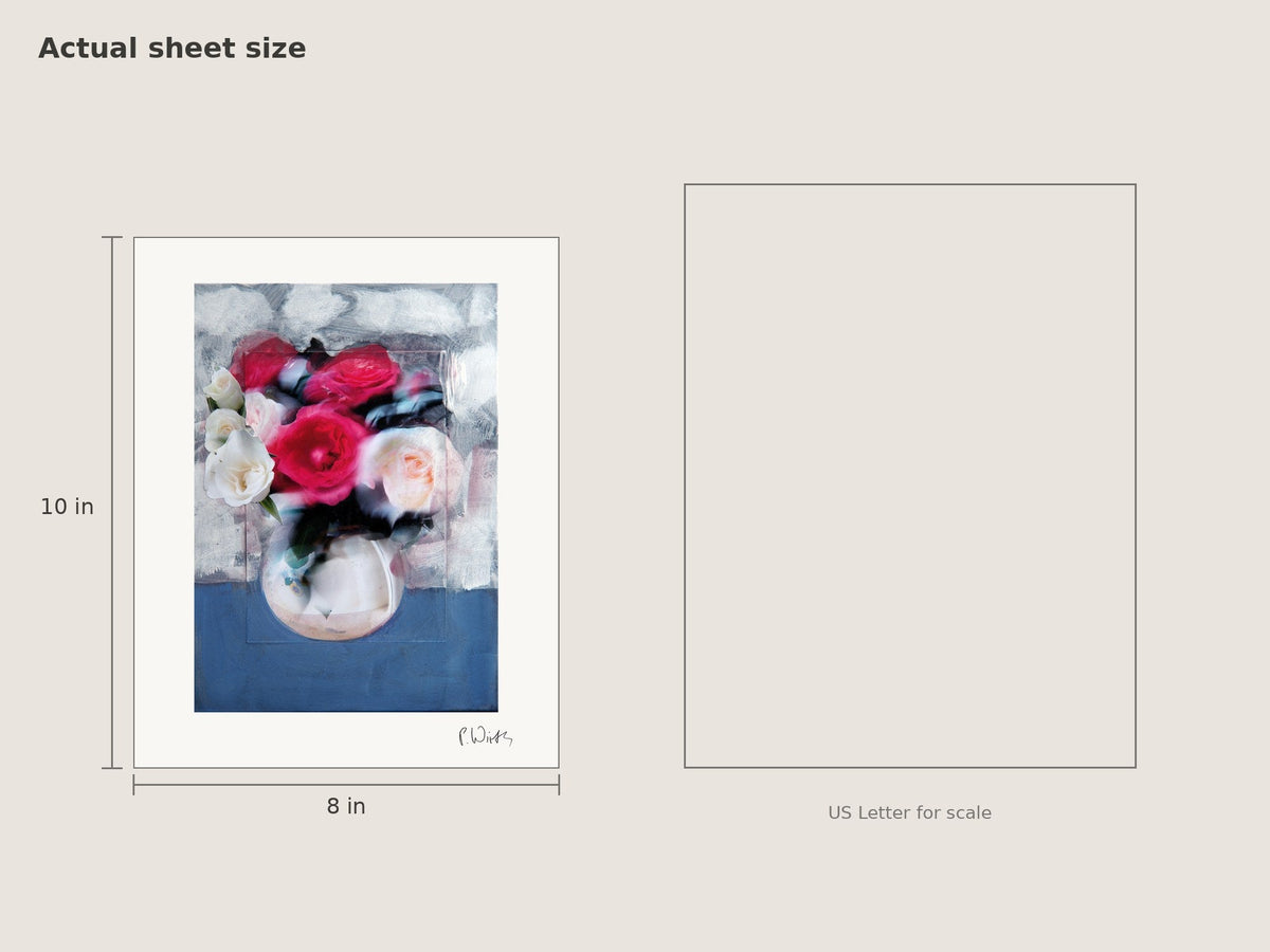 Roses by Peter Wirth, sheet size 8 × 10 in beside a US Letter sheet