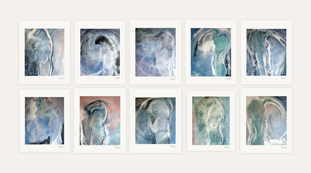 Egyptian Guardians · Ten – every sheet of the set with its white margin and printed signature, laid out side by side