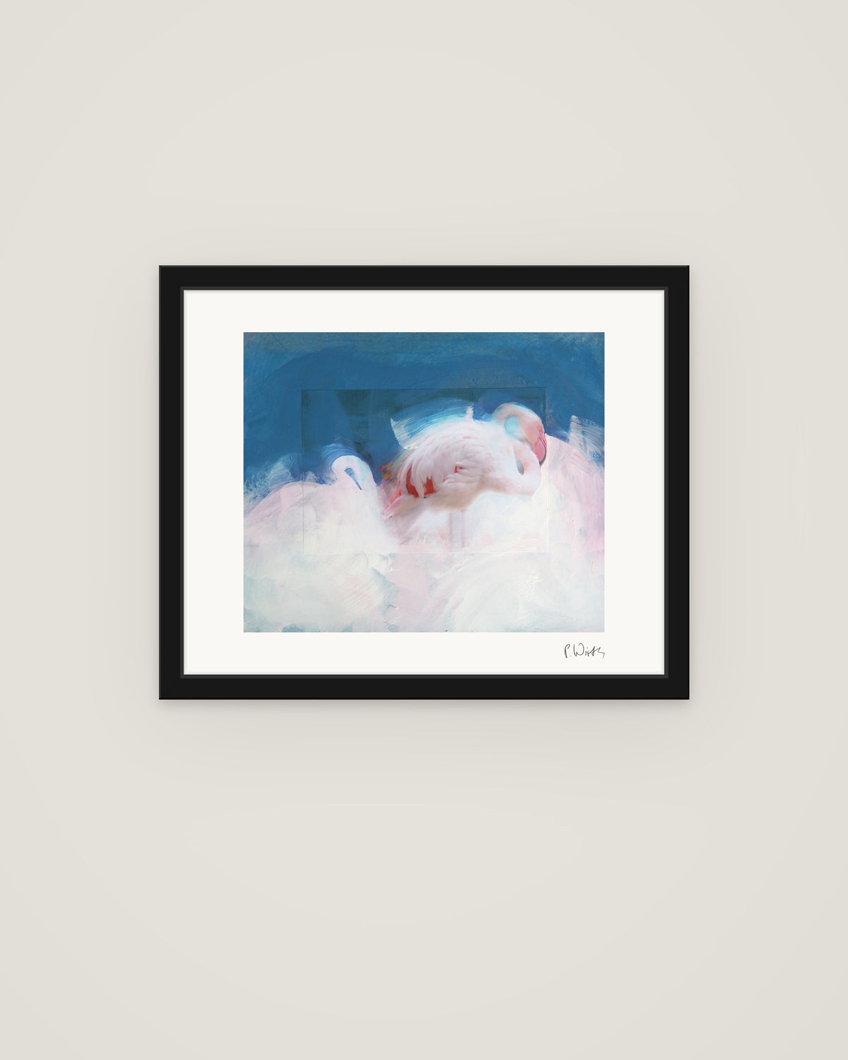 Flamingo III von Peter Wirth, im schmalen schwarzen Holzrahmen