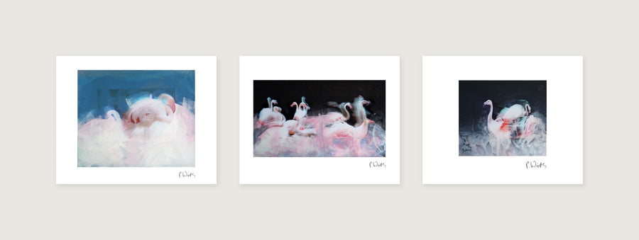 Flamingos im Nebel · Drei
