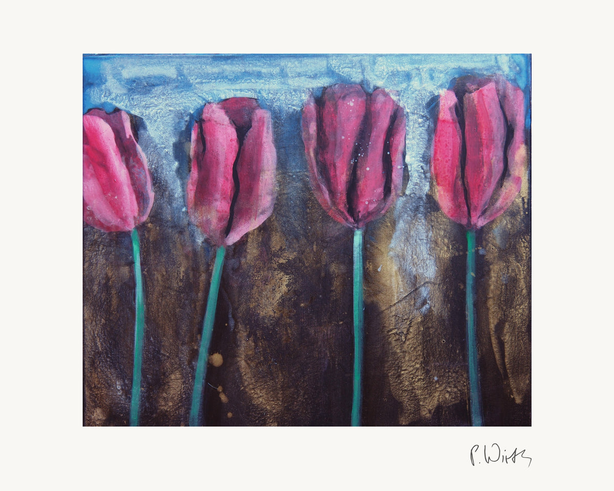 Tulips V by Peter Wirth, the full sheet with its white margin and printed signature