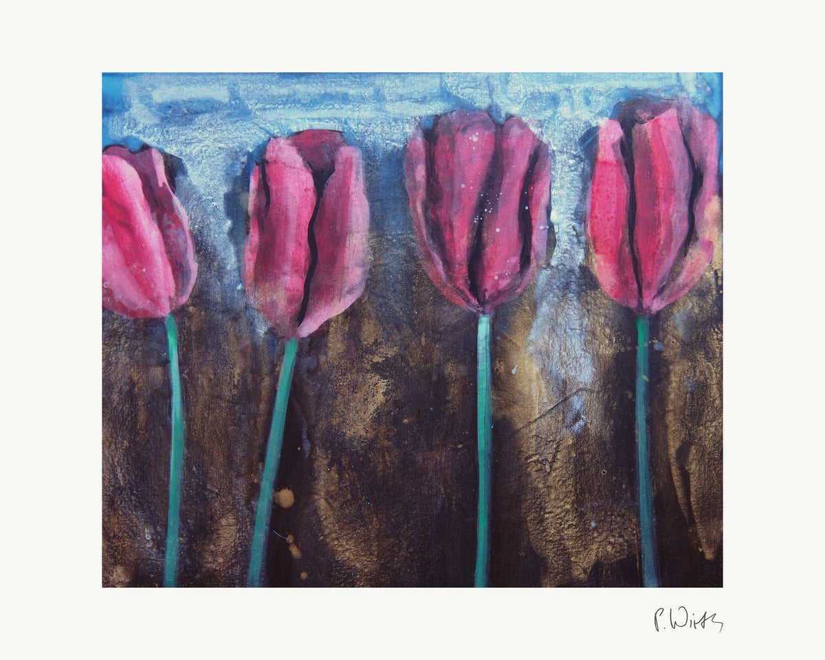 Tulips V by Peter Wirth, the full sheet with its white margin and printed signature