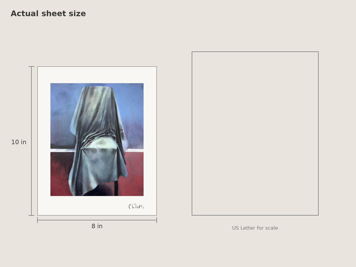 Light on the Seat by Peter Wirth, sheet size 8 × 10 in beside a US Letter sheet