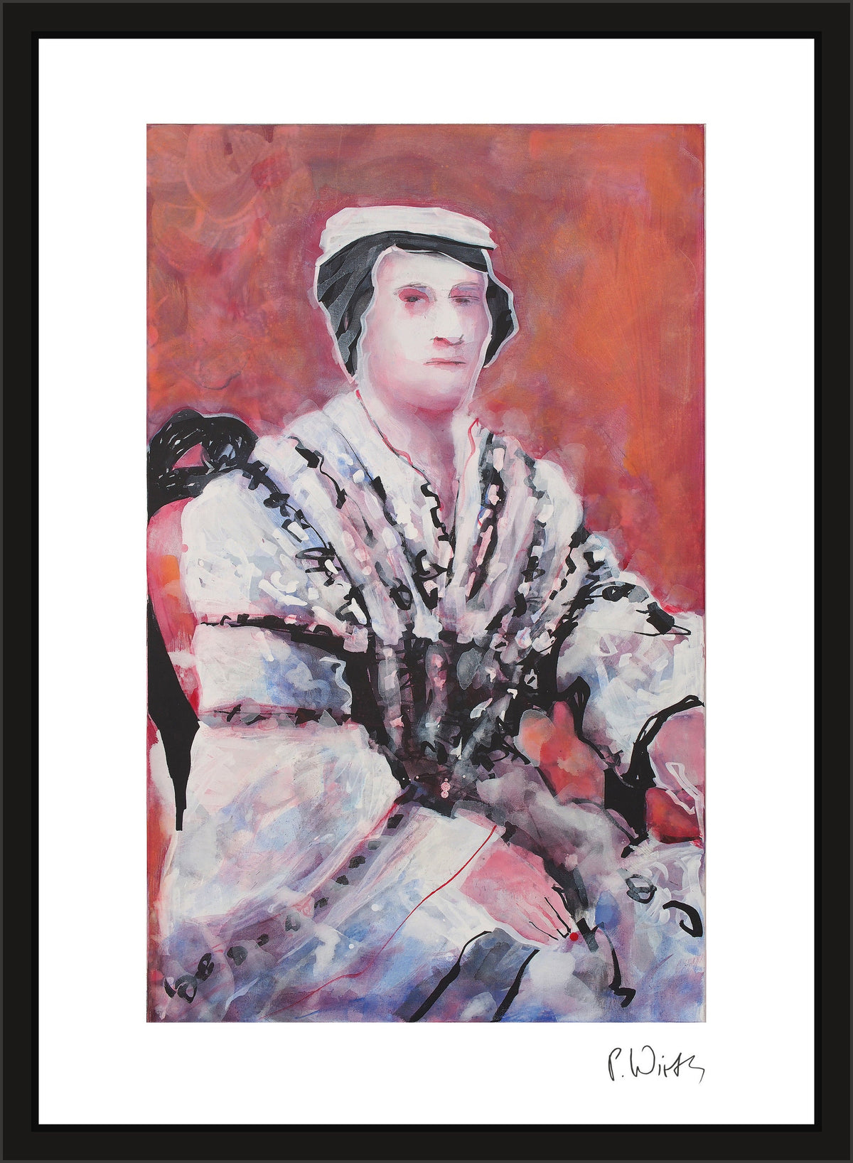Madame Kiazim-Bey — gerahmt in schmalem schwarzem Holz mit Acrylglas, ohne Passepartout