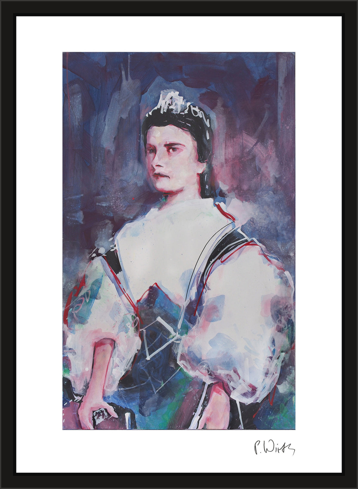 Marie von Neapel II — gerahmt in schmalem schwarzem Holz mit Acrylglas, ohne Passepartout