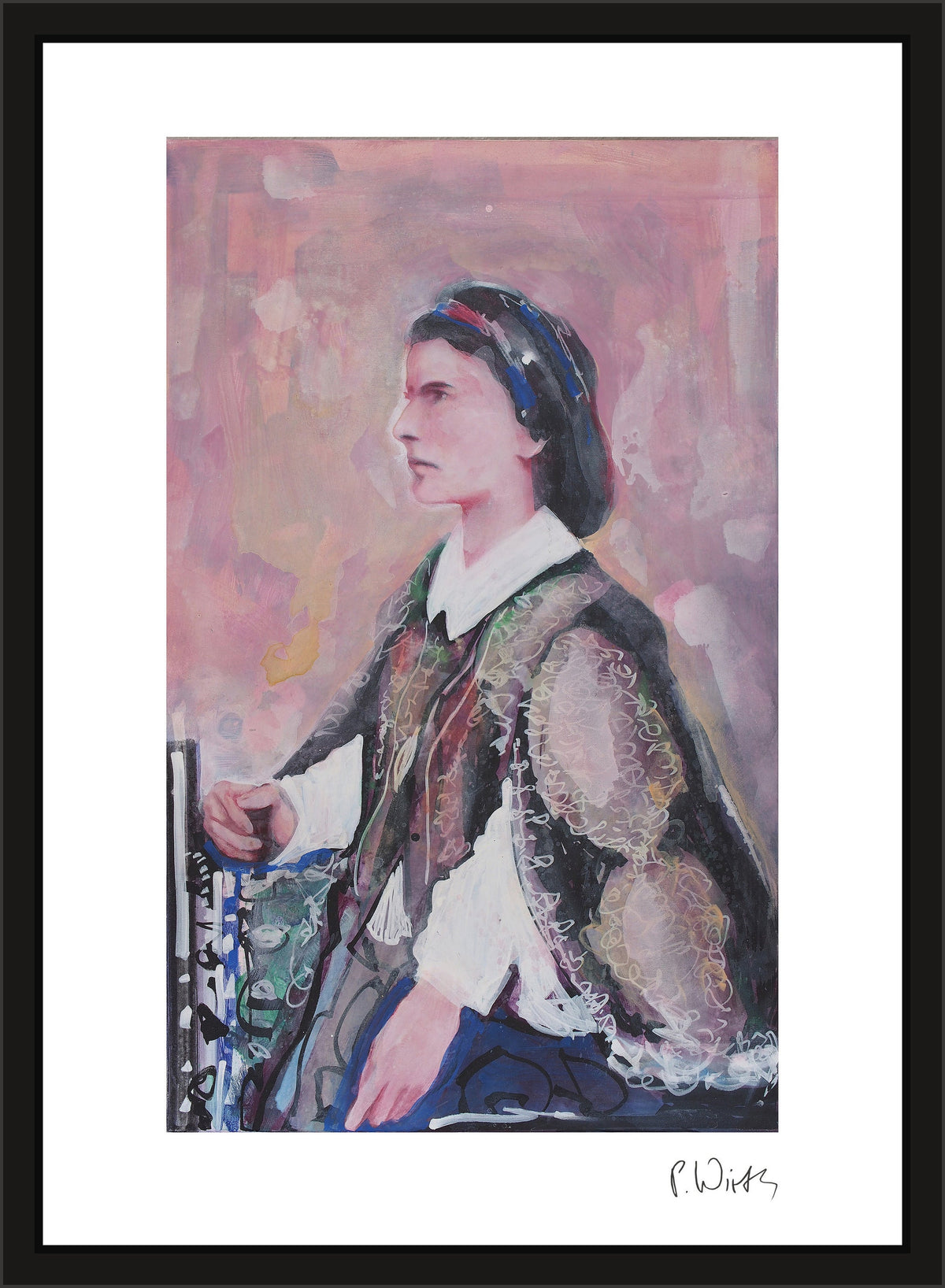 Marie von Neapel III — gerahmt in schmalem schwarzem Holz mit Acrylglas, ohne Passepartout