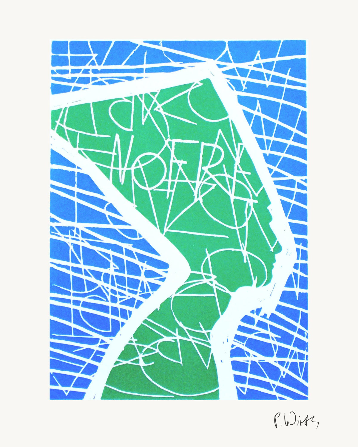 Nefertiti in Green and Cornflower by Peter Wirth, the whole sheet with white border and printed signature