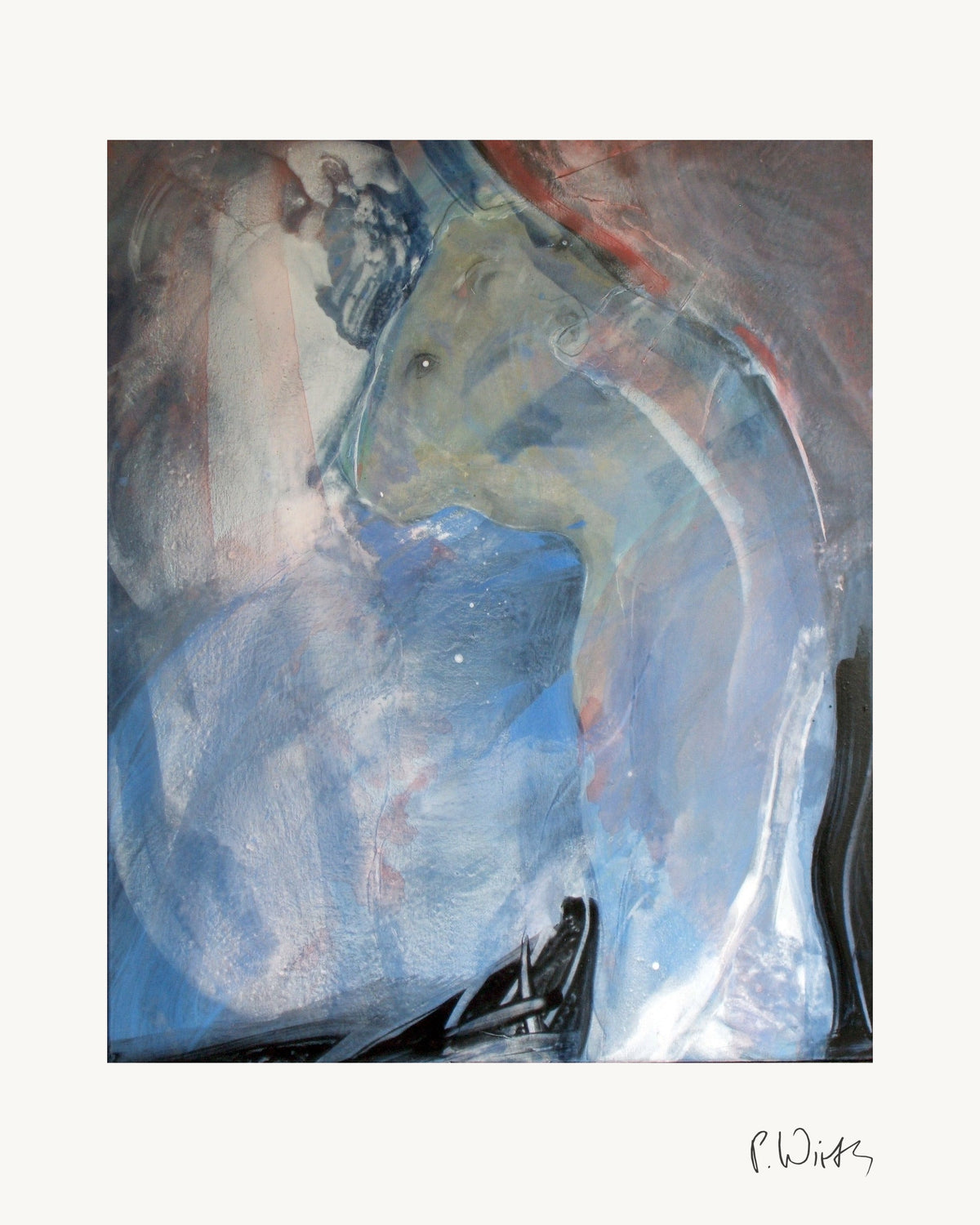 Ochre Face on Blue by Peter Wirth, the whole sheet with white border and printed signature