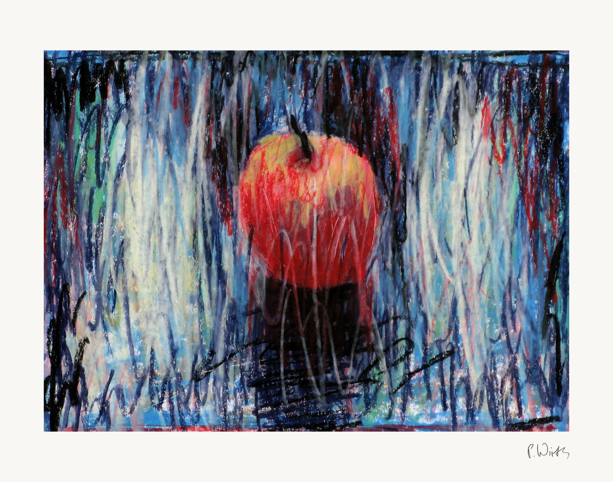 The Red Apple by Peter Wirth, the full sheet with its white margin and printed signature
