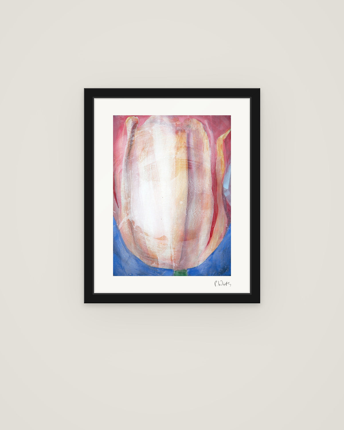 Tulip II by Peter Wirth, framed in slim black wood with acrylic glazing