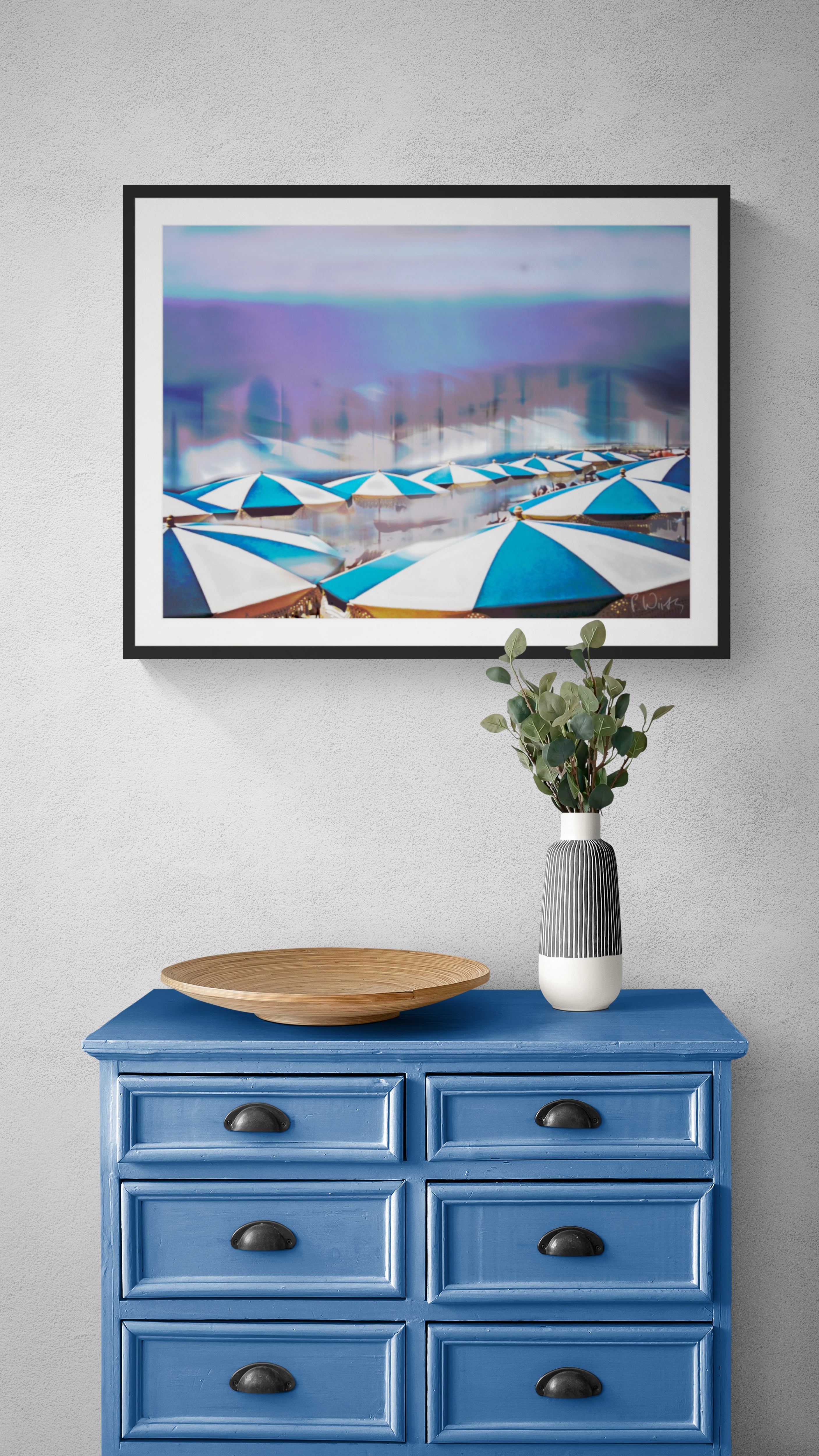 Beach Umbrellas, Nice — Interior styling with blue dresser